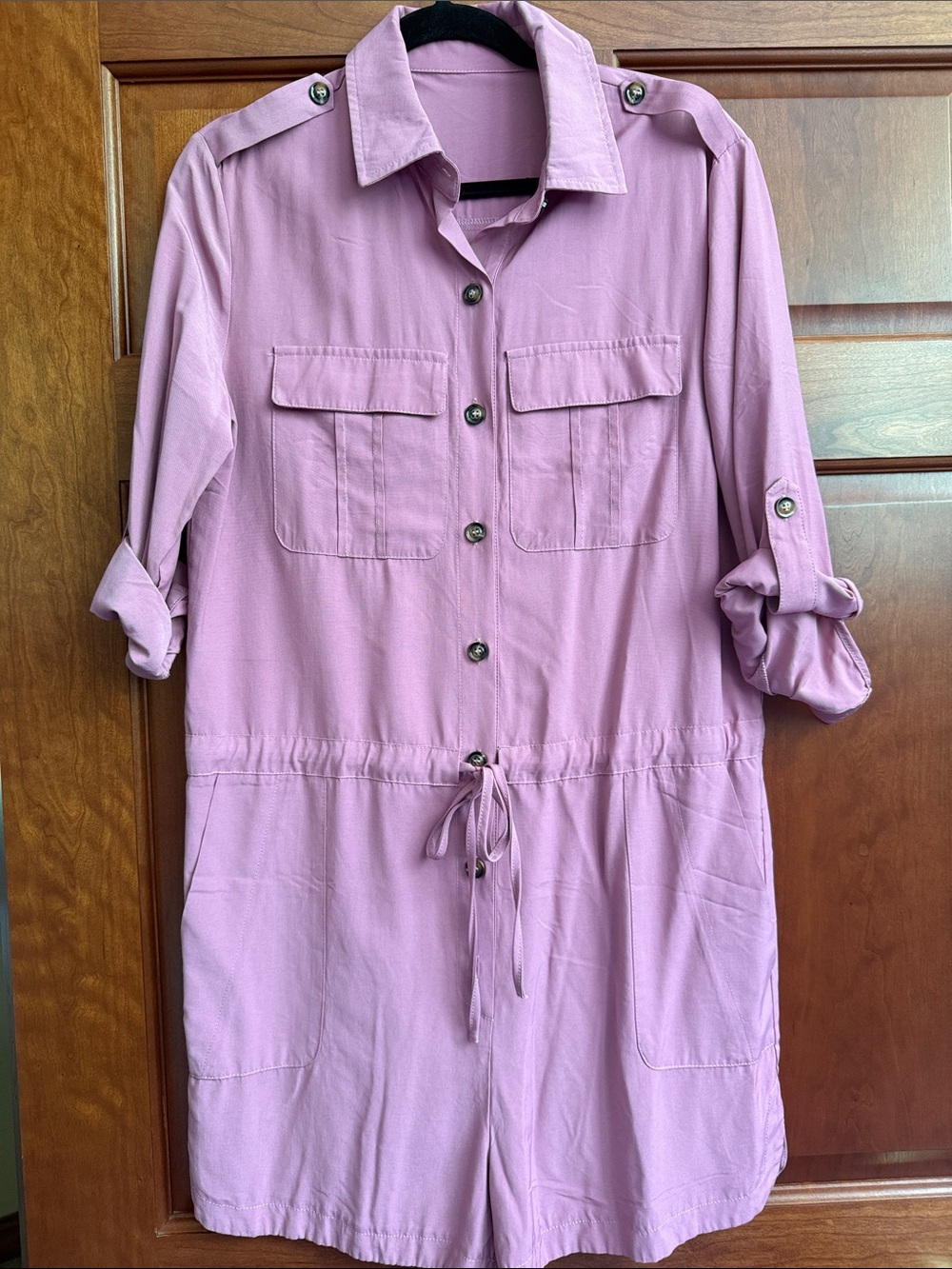 Light Mauve Button-Front Utility Romper